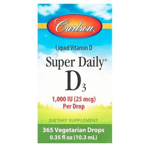 Carlson, Super Daily® D3, 25 мкг (1000 МЕ), 10,3 мл (0,35 жидк. унции)